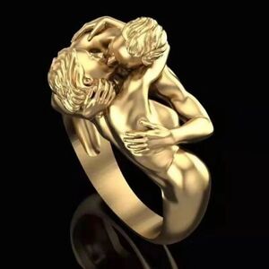 NEW! Adam & Eve Sculpture Gold Tone Ring